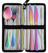 DEVICO Camping Utensils, Full-Size Reusable Silverware with Steak Knife, Boba Straw, Stainless St...