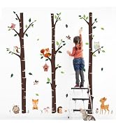Giant Birch Tree Animals Wall Decals Cartoon Forest Tree Owl Squirrel Deer Fox Wall Stickers Remo...