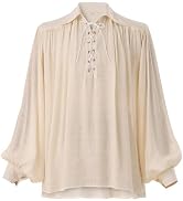 GRACEART Pirate Shirt Men Vampire Renaissance Shirts Victorian Ruffled Medieval Costume Cotton Li...