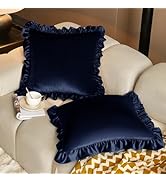 KKJIAF Navy Blue Velvet Throw Pillow Covers 18 x 18 Inch Set of 2, Ruffle Euro Pillow Shams Velve...