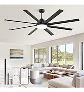 ZMISHIBO 72 Inch Ceiling Fan with Light, Large Industrial Ceiling Fan with Modern 8 Black Aluminu...
