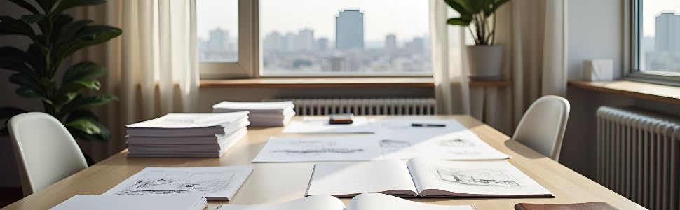 Office setting with paper on a table