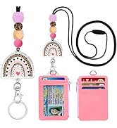 Rainbow Lanyards for Id Badges and Keys, Cute ID Badge Holder with Lanyard, Silicone Beaded Break...