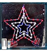 Memorial Day 4th of July Decorations, Red White and Blue Patriotic Decor Star Lights,Timer 14.2In...