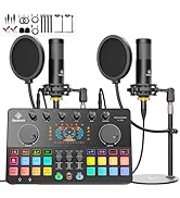 Podcast Equipment Bundle for 2 with Dual XLR-3.5 Condenser Micophones with Mic Pop Filters Audio ...