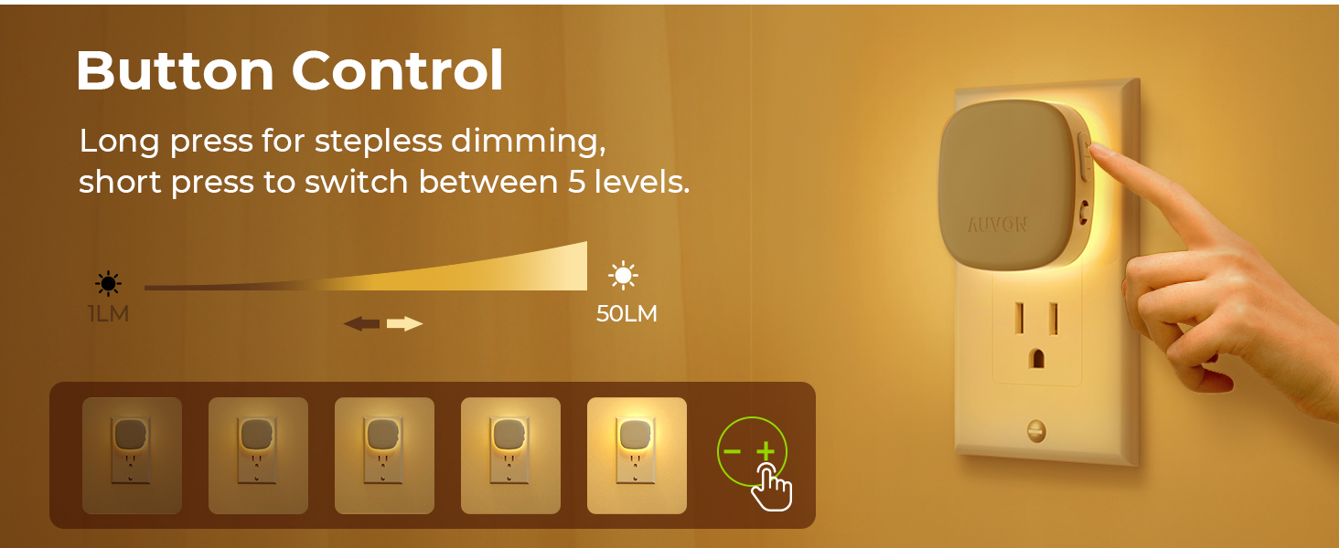 Long press for stepless dimming, short press to switch between 5 levels.
