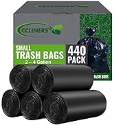 2-4 Gallon Small Black Trash Bags (440 Bags) Bathroom Garbage Bags Plastic Wastebasket Can Liners...