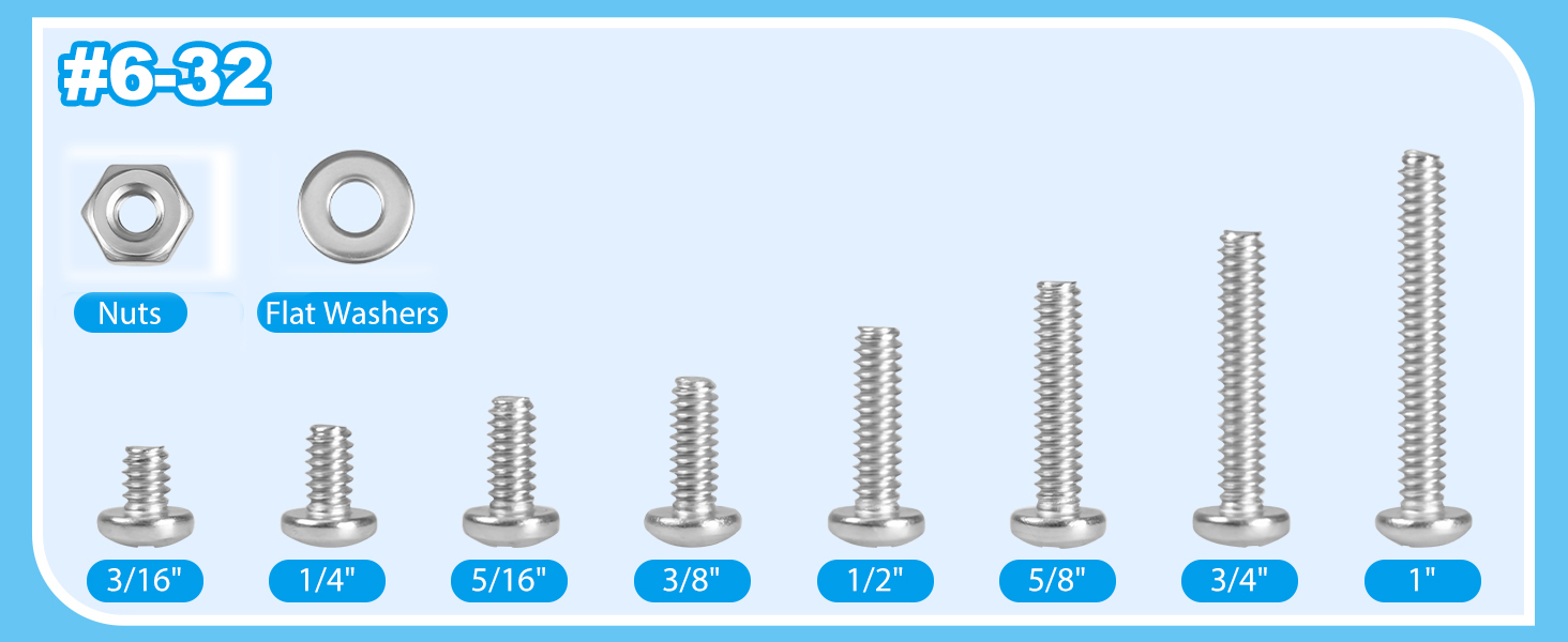 #6-32 Phillips Pan Head Machine Screws Nuts Washers Assortment Kit