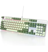 Fogruaden Full Size Mechanical Keyboard, Green Matcha Keyboard, Wired USB 104 Keys RGB Backlit Ga...