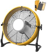 T-SUN 12'' Rechargeable Floor Fan Compatible with Dewalt 18V/20V Battery Fan with Led Light, USB ...