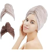 M-bestl 2 Pack Hair Drying Towels,Hair Wrap Towels,Absorbent Microfiber Hair Towel Turban with Bu...