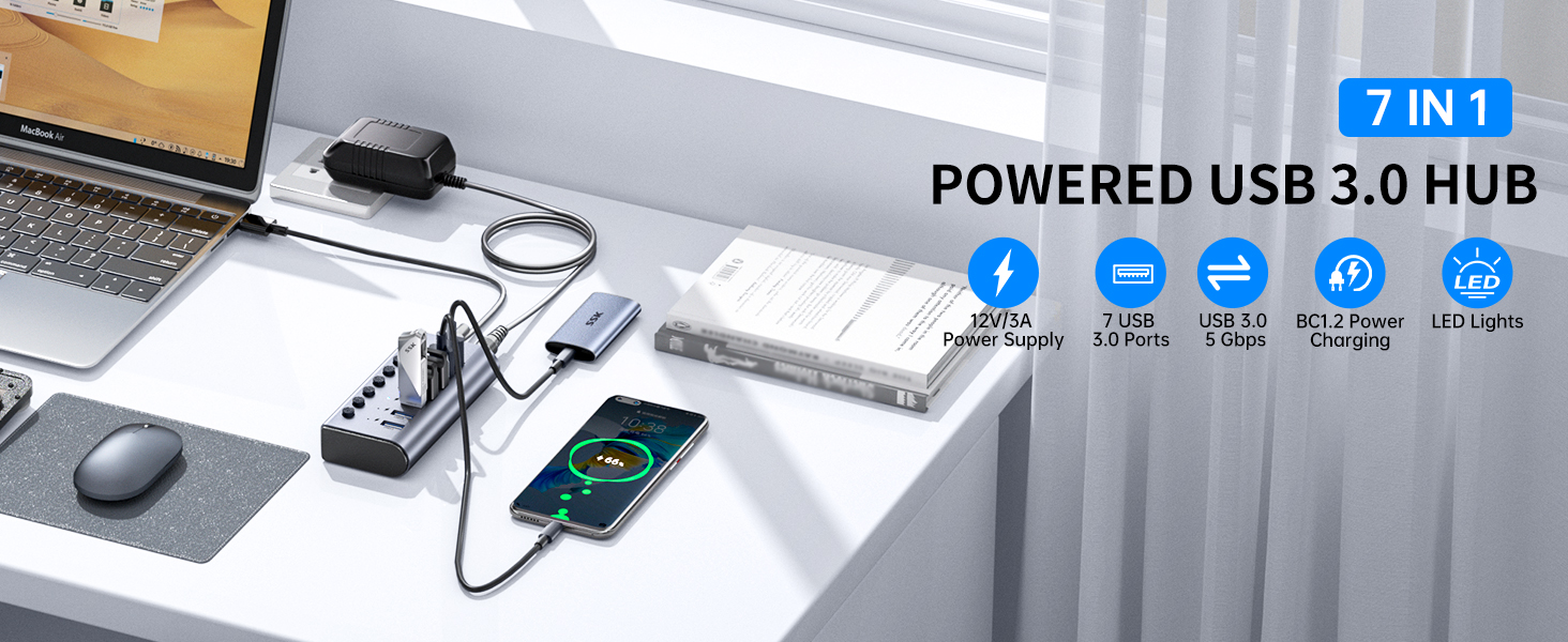 powered usb hub 7 in 1