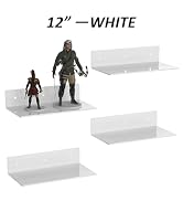 Hexsonhoma Sezanrpt 12 Inches White Acrylic Wall Shelves Set of 4, Wall Mounted Shelves Moel Car,...