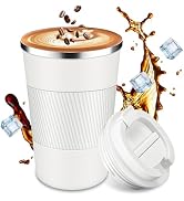 LCKDHM Insulated travel coffee cup with leak proof lid, insulated and reusable hot and cold bever...