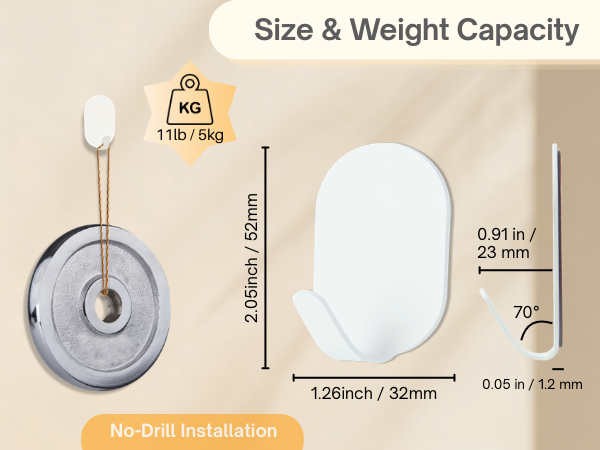 Size and weight capacity: 1.26inch/32mm wide, 2.05inch/52mm height, supports up to 11 lbs (5kg).
