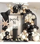Black White Gold Balloon Garland Kit, 115 Pcs Beige Sand Black Cream Metallic Gold Balloon Arch w...