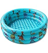 Dinosaur Inflatable Baby Pool, Small Swimming Pool for Kids, Toddler Blow Up 3 Rings Round Paddin...