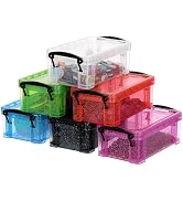 BTSKY 6 Colors Mini Small Plastic Storage Box with Locking Lid Clear Plastic Organizer and Assort...