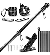 REERON 7 FT Flag Pole Kit for House, w/2-Position Bracket Holder & Rotating Metal Flagpole Rings ...
