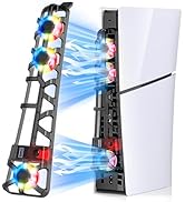 RGB Light Cooling Fan for PS5 Slim Accessories - Temperature Controlled Fan Speed-USB 3.0 Hub Qui...