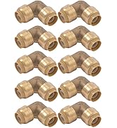 SharkBite 1/2 Inch 90 Degree Elbow, Pack of 10, Push to Connect Brass Plumbing Fitting, PEX Pipe,...