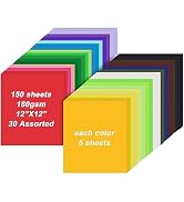 Colored Cardstock Bulk 150 sheets, 12” x 12” Cardstock Paper 30 Assorted Colors Construction Pape...