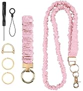 Nlicrst Scrunchie Lanyard with Wristlet Keychain Set for ID Badges & Keys | Pink White Style Stre...