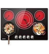 AAOBOSI 30 Inch Electric Cooktop,5 Burners 9000W Knob Control Built-in Ceramic Cooktop,Electric S...