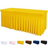 ManMengJi Yellow Spandex Table Cover 6FT 1Pack, Stretch Table Cloths with Table Skirts for Rectan...