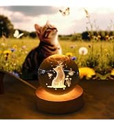 LOULIQIGIFT 2.3in Engraved Cat Crystal Ball Night Light Memorial Birthday Gift for Cat Lovers Wom...