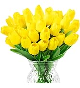 U'Artlines 30Pcs Fake Tulips Artificial Flowers with Stems Faux Tulips Bouquet Real Touch Flower ...