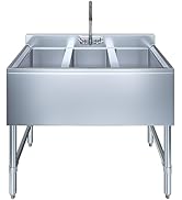 AmGood 3 Compartment Under Bar Sink With Faucet - 38" X 18 3/4". NSF. Commercial Three Bowl Under...