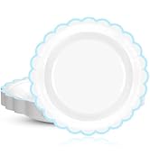 CaliLain 30 Pcs Blue and White Paper Plates 7 Inch; White Disposable Plates with Blue Trim; Blue ...