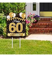 Large Happy 60th Birthday Party Yard Sign Black Gold 60 Birthday Yard Signs with Stakes and Outdo...