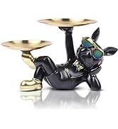 Suruim Resin Bulldog Statue with Two Storage Trays, Black, 10.43in/26.5cm x 6.69in/17cm x 6.69in/...