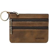 Jack&Chris Coin Purse Pouch for Men, Genuine Leather Coin Purse Zipper Pocket with Keychain Ring,...