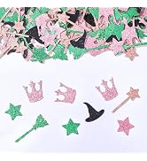 Bensbl 200 Pcs Pink and Green Glitter Confetti, Wicked Witch Themed Table Scatter, Magic Broom Wa...