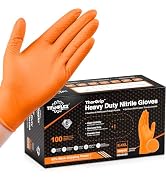 TitanFlex Heavy Duty Orange Nitrile Gloves, 6 Mil, Raised Diamond Texture, Mechanic Disposable Gl...