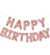 Rose Gold Happy Birthday Balloon Banner, 16 Inch Foil Mylar Happy Birthday Balloons Letters, Reus...