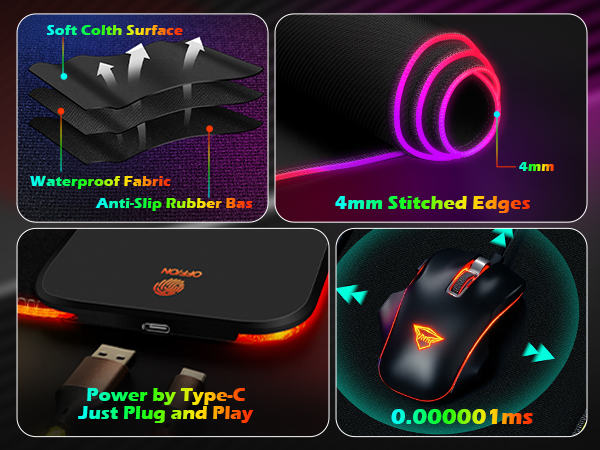 RGB Gaming Mouse Pad Wireless Charging 15W XXL Large Mousepad Non-Slip Rubber Base