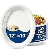 BONSINY 50 Count Disposable Plates for Patriotic Party - Oval White Plastic Plates for Birthday, ...