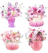AOBKIAT Butterfly Birthday Party Centerpieces Decorations,Large Size Vase-Design Centerpieces wit...