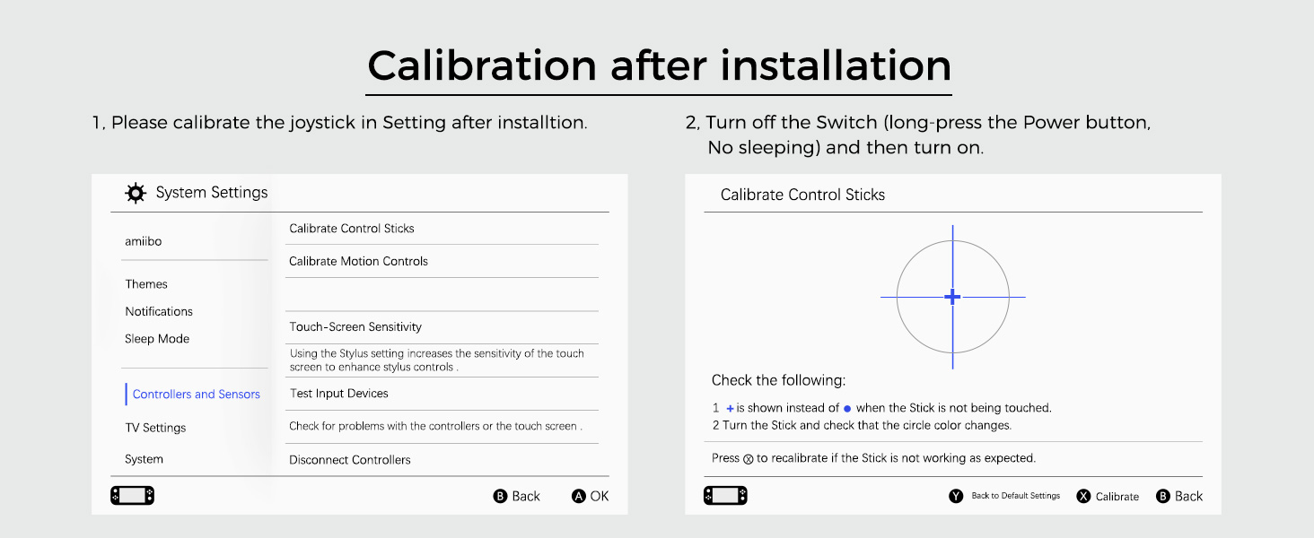 Text reads 'Calibration after installation' followed by technical interface screenshots showing calibration steps and settings adjustments.