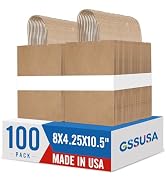 GSSUSA 100 Pack Brown Paper Bags with Handles, 8 x 4.25 x 10.5 in Medium Kraft Gift Bags Bulk for...