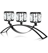 KEHAIL Black 3-Arm Crystal Candle Holders Arched - Elegant Tabletop Candelabra Centerpiece for We...