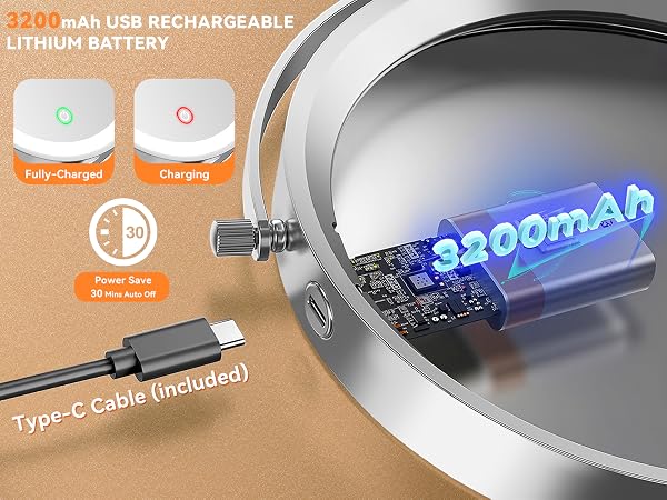 3200mAh built-in battery for long-lasting use with Type-C charging and auto power-off