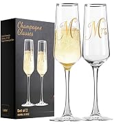Haoxishui Mr and Mrs Champagne Flutes Set of 2, Elegant Crystal Engagement Gifts for Couples, Bri...