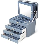 KAMIER Large Jewelry Box Organizers - 4 Tier Leather Jewelry Storage Case with Lock and Mirror - ...