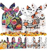 AhfuLife 120PCS Halloween Treat Candy Bags, 6 Designs Kids Halloween Goodie Bags for Trick or Tre...