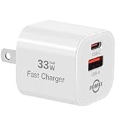 PDMAX 33W USB C Charger Block, Dual-Port Fast Charger for iPhone 16 Pro Max and Samsung S24, White